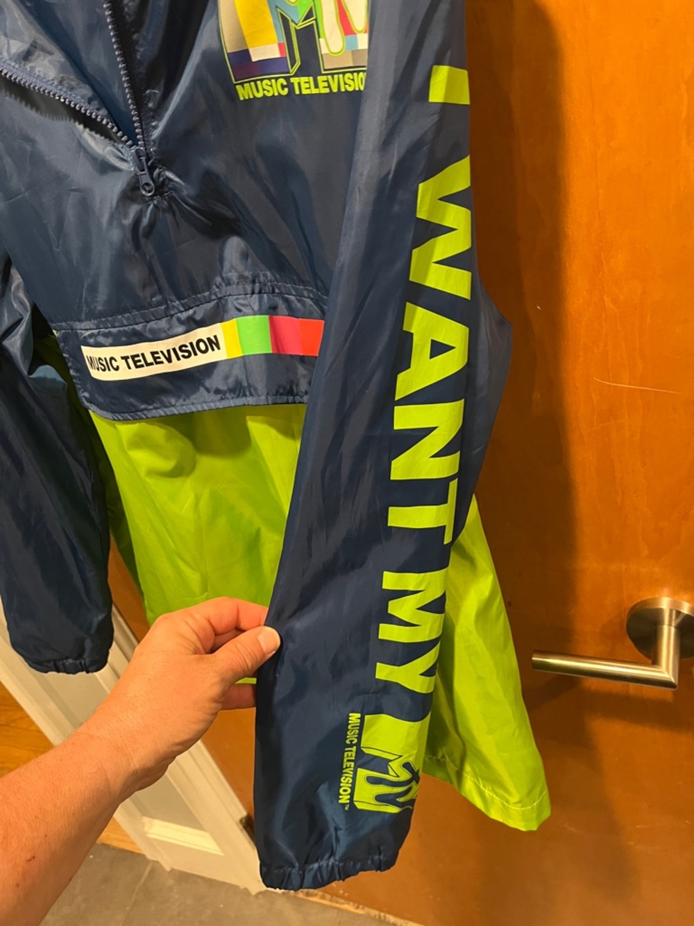 MTV Navy and Lime Colorblock Hooded Pullover Jacket - Picture 7 of 11